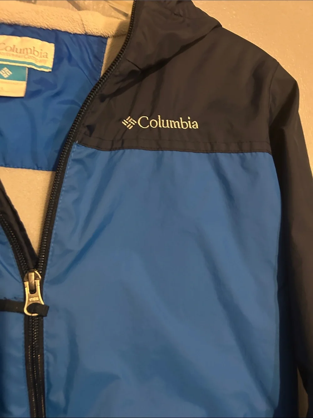 Columbia Kids Blue and Black Hooded Rain Jacket